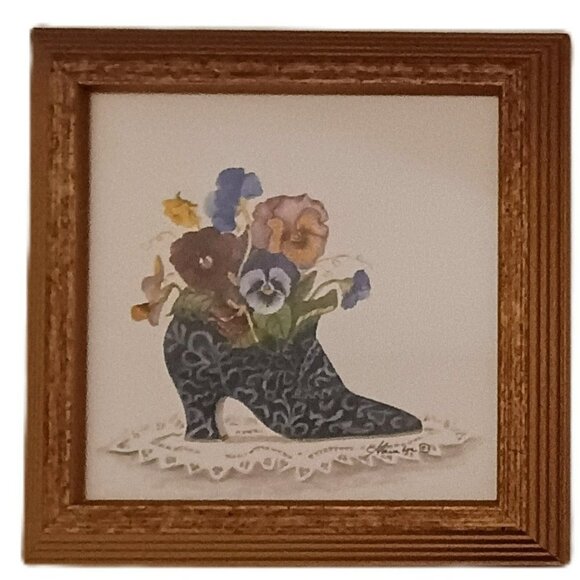 VGUC: Vintage Consuelo Gamboa 5x5" Victorian Shoe Floral Art Prints Set of 3 - Picture 2 of 5